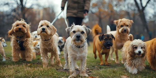 Foto reddingshonden die in een stadspark worden uitgelaten concept dog training city parks pet ownership canine health animal rescue