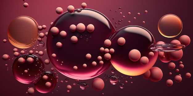 Reddishpurple oil bubbles on a clear backdrop