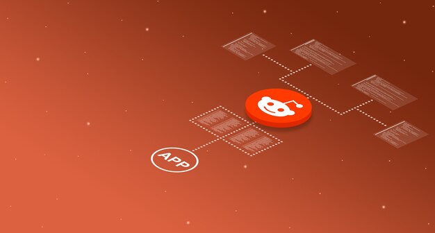 프로그램 코드 요소 3d가 있는 시스템의 reddit 응용 프로그램 아이콘