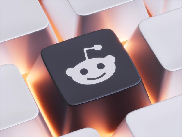 Фото Кнопка reddit keycap close up маркетинг в социальных сетях 3d иллюстрация render