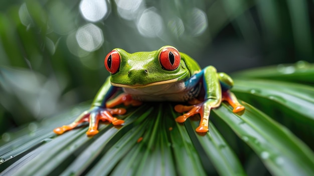 은 눈의 아마존 나무 개구리 (RedEyed Amazon Tree Frog) 가 종려나무 에서 카메라에 포착되었습니다.