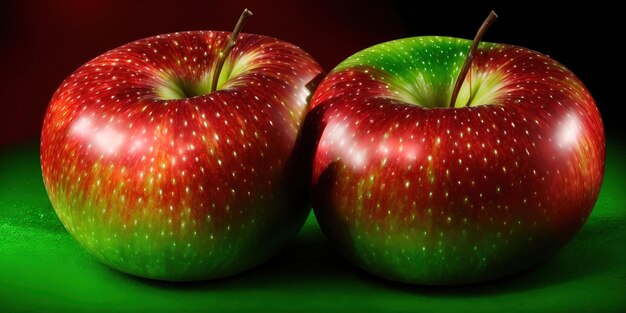 Redgreen apples closeup on a green background