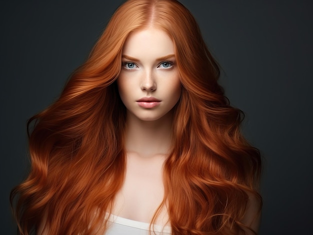 RedHaired Beauty Portrait with Flowing Red Hair