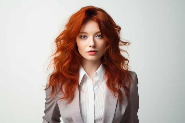 Redhaired business woman on white background