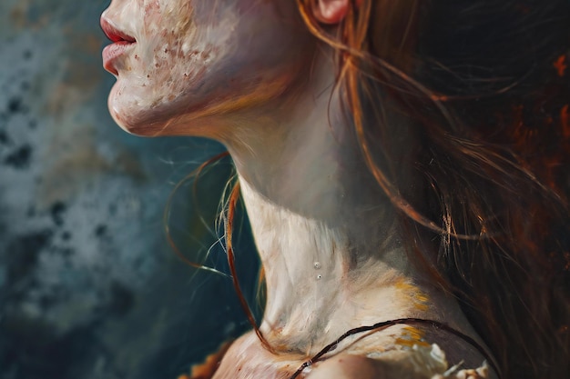 Photo redhaired girl with a scar on her face closeup