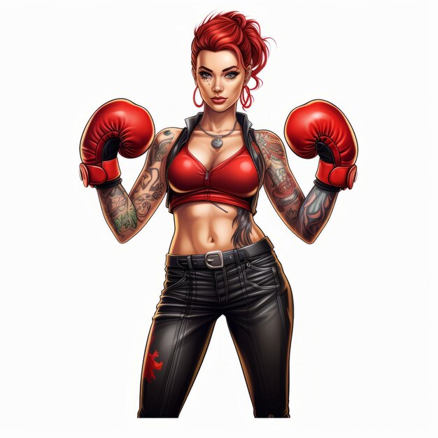 Redhaired Pinup Boxing Jennifer Devilcore Style Illustration