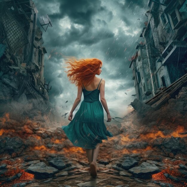 Photo redhead ginger surrealistic storm illustration dream sleepwalking wall art magic poster tattoo