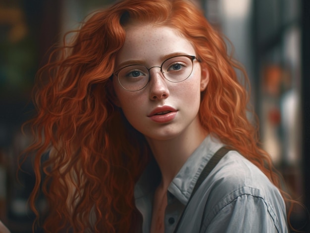 Premium AI Image | Redhead haired woman with glasses and suspenders ...