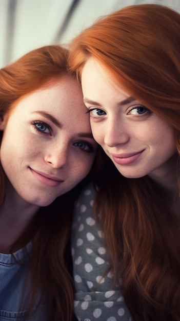 Redhead lady with freckles and her brunette lesbian lover kiss and spend time together