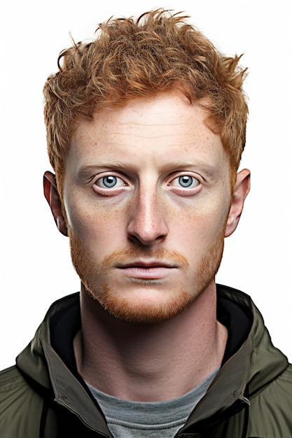 A redhead man with freckles on his face