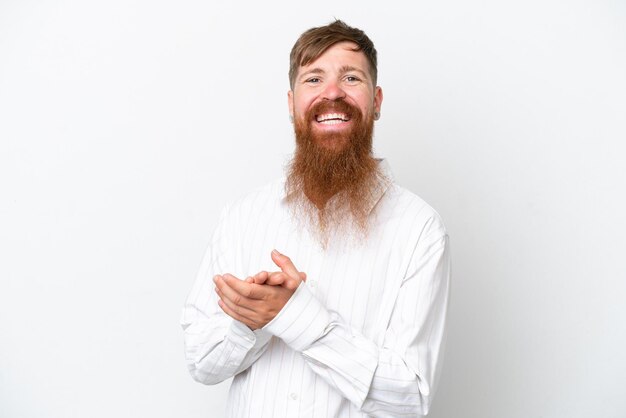 Photo redhead man with long beard isolated on white background applauding