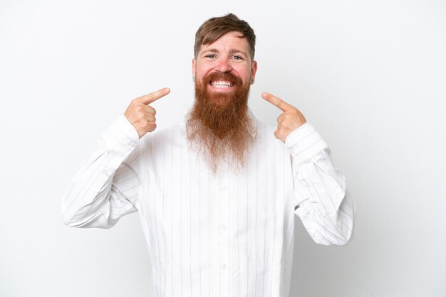 Redhead man with long beard isolated on white background giving a thumbs up gesture