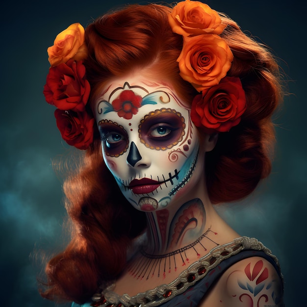 Premium AI Image | redhead pin up wearing a loin cloth day of the dead