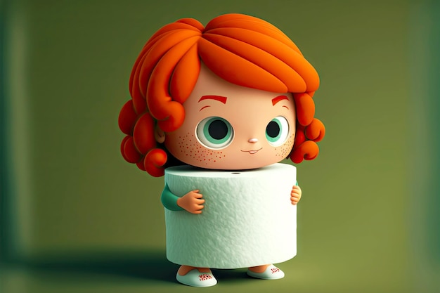 Redheaded girl holding rails of toilet paper cute cartoon character