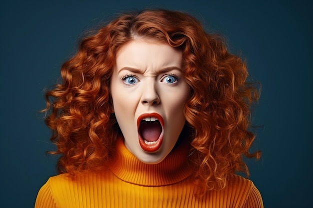 Redheaded Woman with Curls Shouting Generative AI