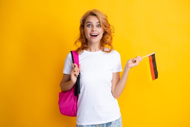 Redhed woman portrait education and learning in germany immigration and travelling in europe