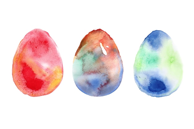 Redorange blue Hand drawn watercolor tree eggs illustration collection isolated Easter elements on paper texture Water color egg for holiday spring or watercolour