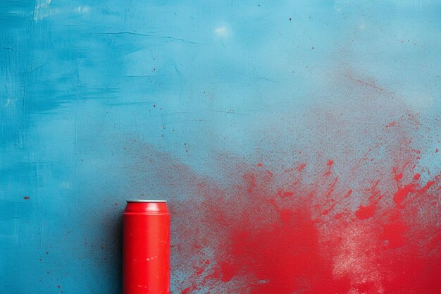 Redspray paint on a soft blue colored paper background