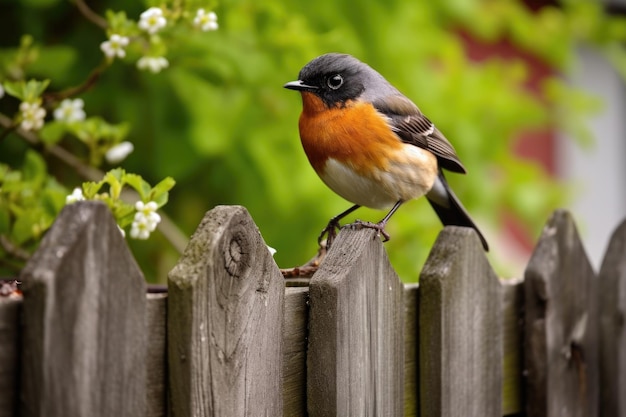 Photo redstart bird perched on a garden fence