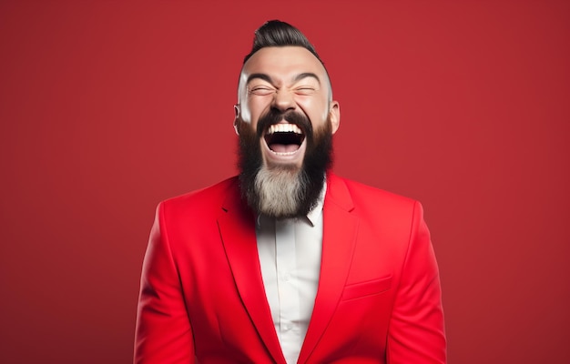 Redsuited man laughing