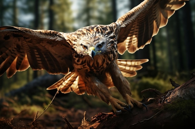 RedTailed Bird of Prey Soaring Over Meadow Field Generative AI