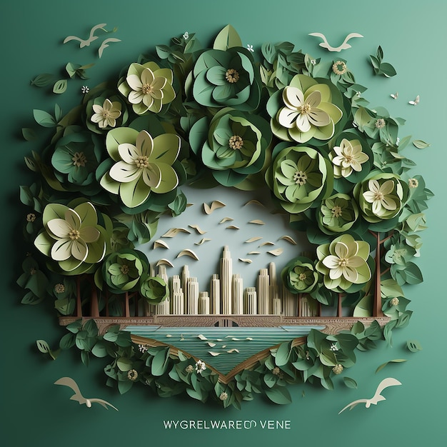 Reduce Reuse Recycle conceptWorld paper art style happy smiling with three green arrows surrounded