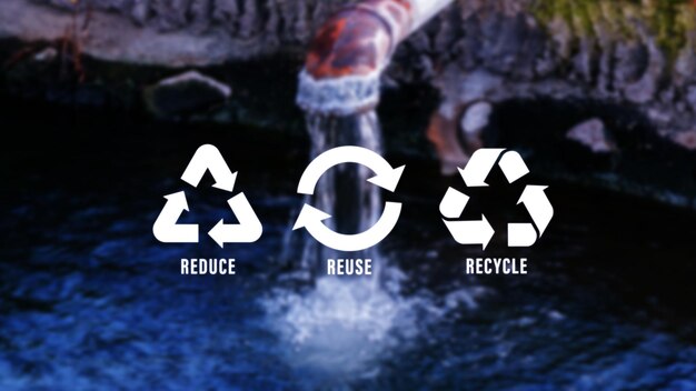 Reduce reuse recycle symbol on water nature background Ecological concept Ecology Recycle and Zero waste symbol in the untouched jungle for Sustainable environment