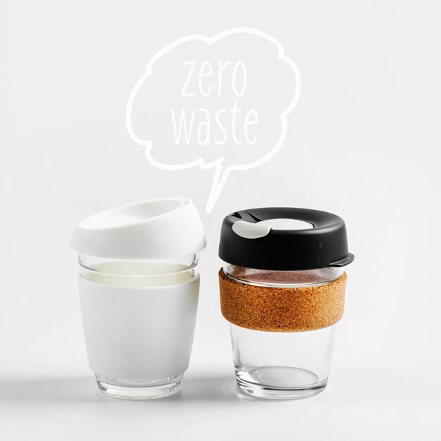 Photo reduce takeaway coffee cup waste with reusable coffee cups! zero waste. sustainable lifestyle concept.