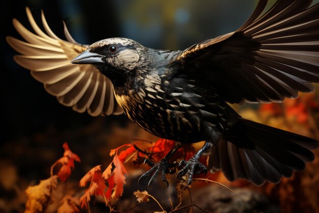 Photo redwinged blackbird in graceful flight generative ai