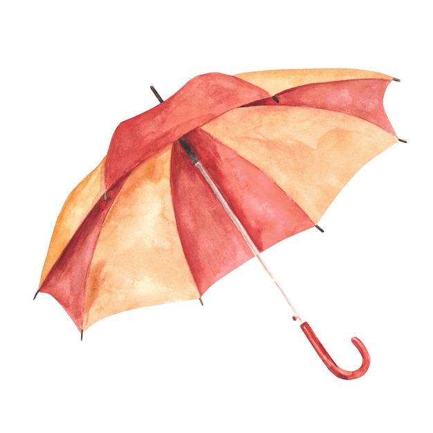 Красно-желтый зонтик Акварельная иллюстрация на белом фоне Изолировать