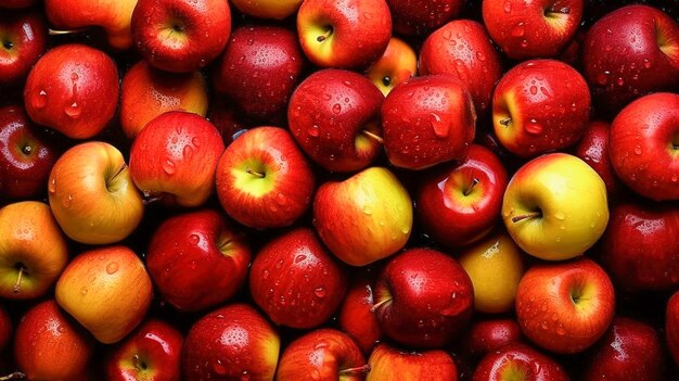 Красно-желтые мокрые яблоки в больших количествах Ярко-цветный фоновый яблоко урожай фермера
