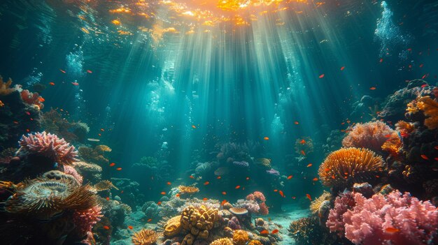 Reef and sunshine at the bottom of a tropical seabed