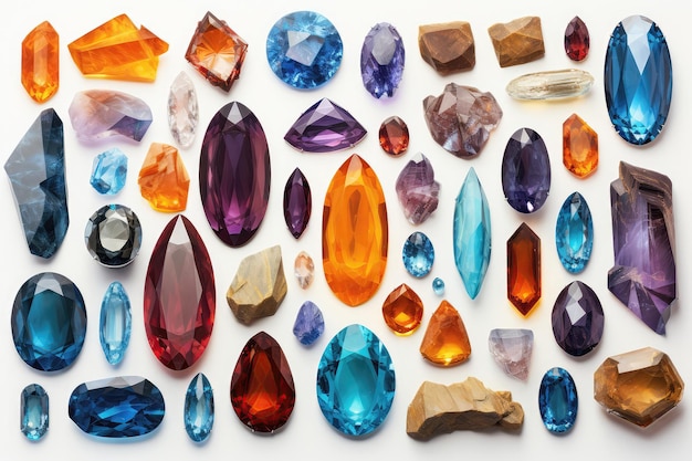 Reeks Kristallen Edelstenen En Diamanten Op Witte Achtergrond Generatieve AI