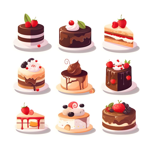 Reeks verschillende soorten cakes Vector illustratie in beeldverhaalstijl