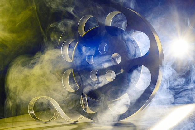 Reel of film retro in the smoke blue and yellow