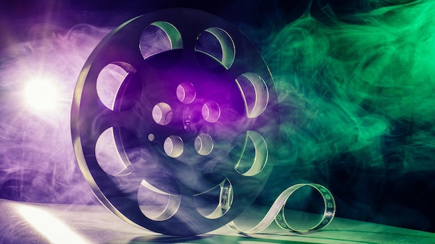 Reel of film retro in the smoke green and purple