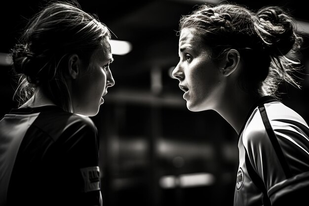 Referee Interaction Women soccer player discussing with the referee intense moment Panasonic Lum