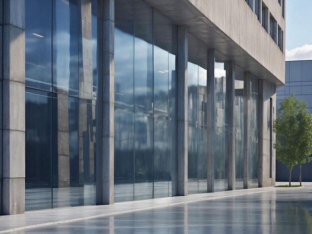 Reflecterende glazen ramen op een betonnen commercieel gebouw