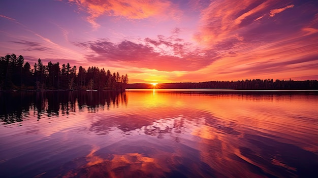 Photo reflecti sunrise on lake