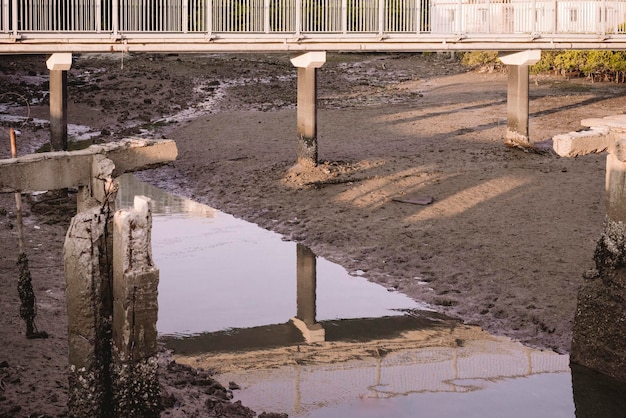 Reflectie van de brug op het kanaal