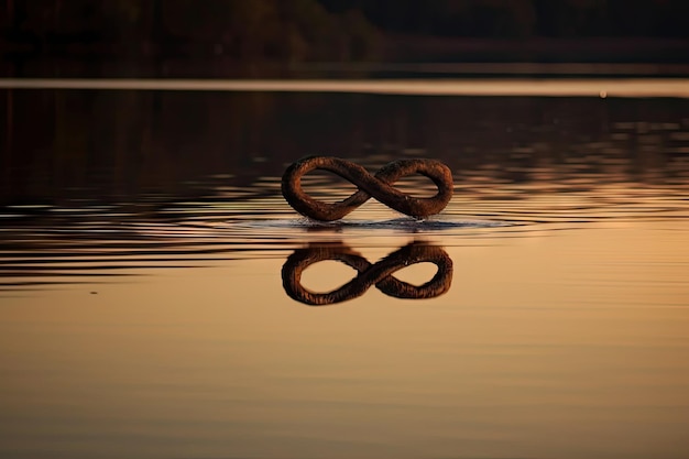 Foto reflectie van oneindigheidsteken op kalm meer