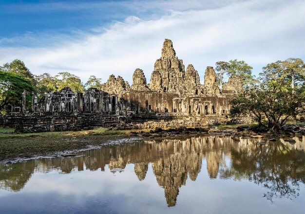 Reflection of ancient temple in water