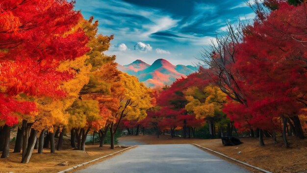 Photo reflection of autumn season at naejangsan national park south korea