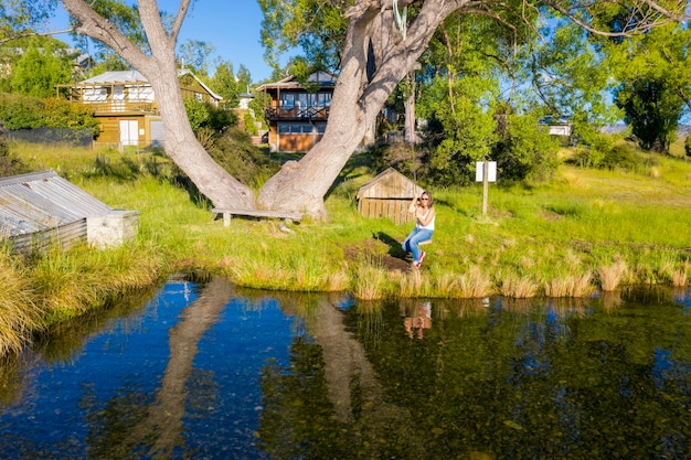 Reflection of boy in water