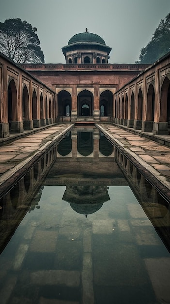 Photo a reflection of a building in a pool of water