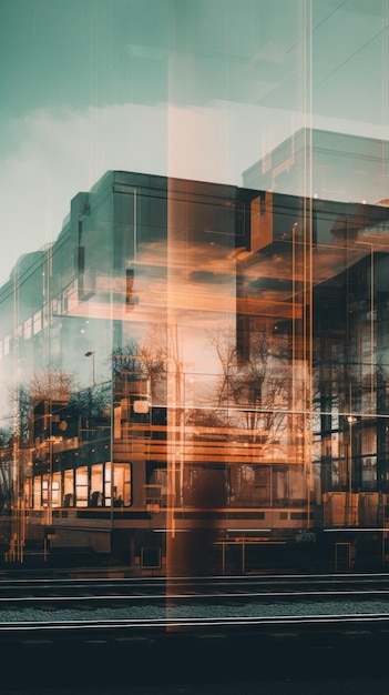 Photo a reflection of a building in a window generative ai image
