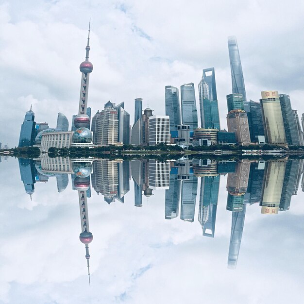 Reflection of buildings in city