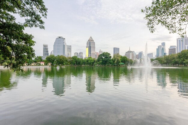 Photo reflection of buildings in lake