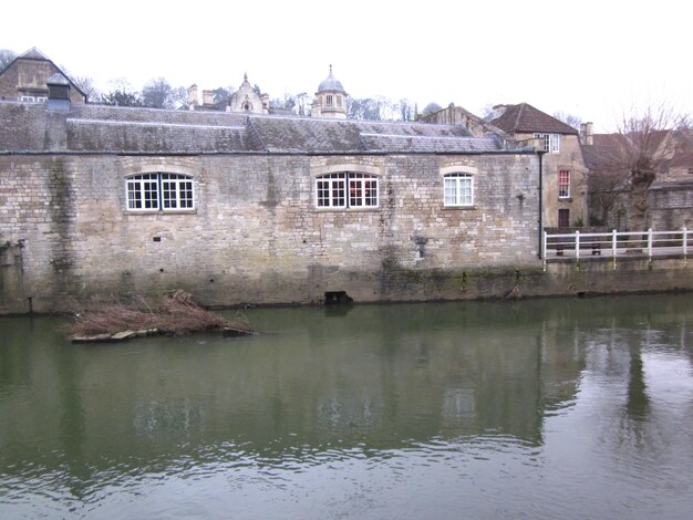 Reflection of buildings in lake