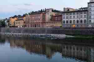 Photo reflection of buildings in lake